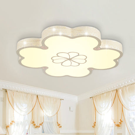 Ultrathin Acrylic Led Bedroom Flush Mount Lamp With Cartoon Flower Design In White/Blue White