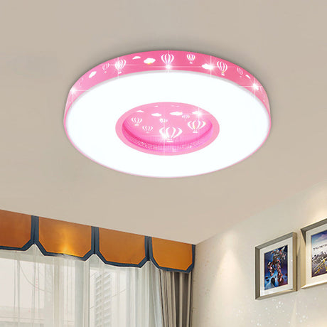 Kids Led Circular Flushmount Light With Hot Air Balloon Design - Pink/Blue Finish