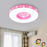 Kids Led Circular Flushmount Light With Hot Air Balloon Design - Pink/Blue Finish