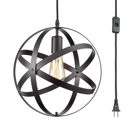 Modern Metal Hanging Light With Black Wire Frame For Living Room