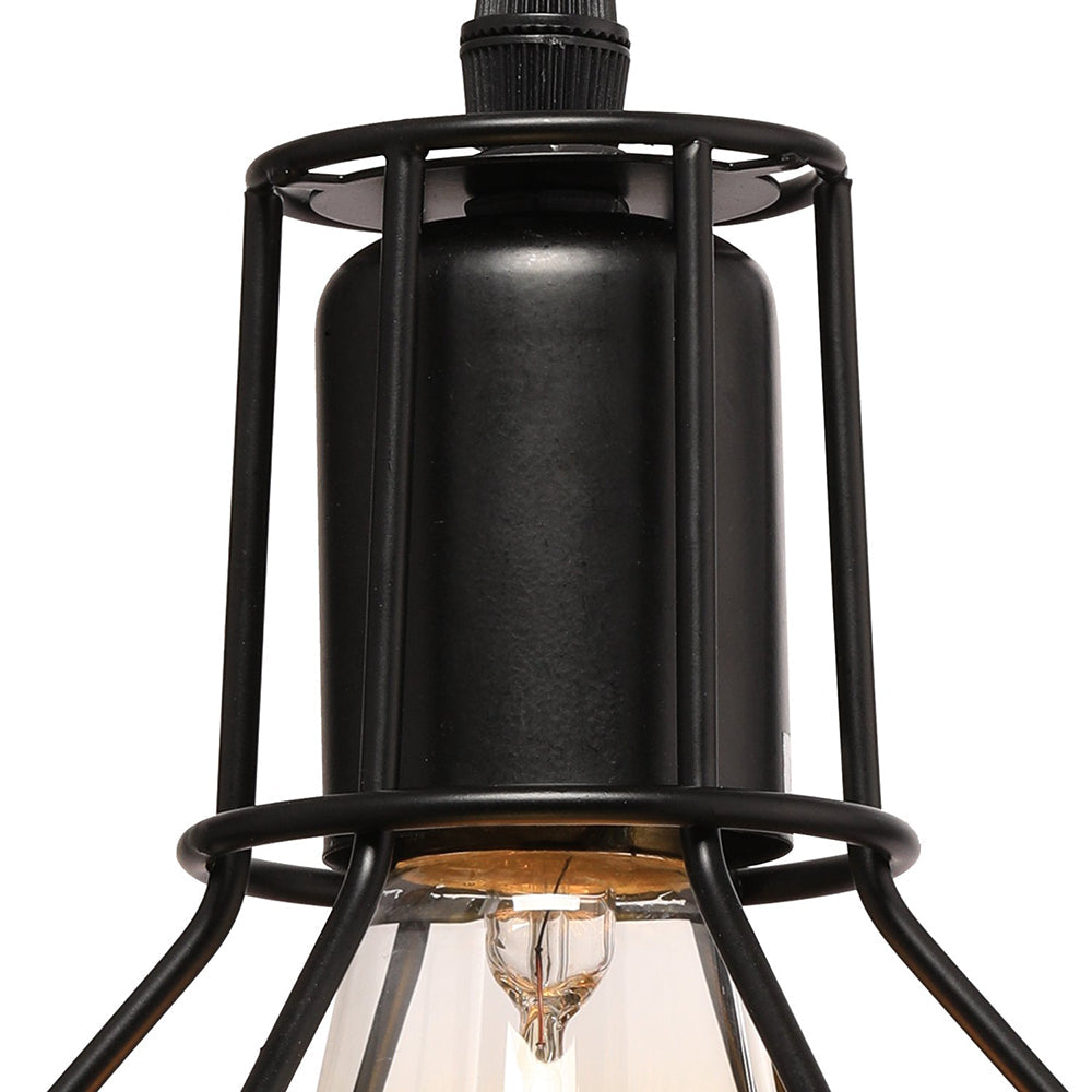 Retro Loft Black Metal Hanging Ceiling Light With Globe Cage Shade - Plug-In Suspension