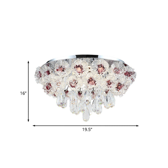 Contemporary Crystal Flower Ceiling Lamp - 3-Light Flushmount Lighting For Living Room