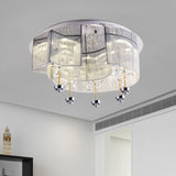 Modern Led Flushmount Ceiling Light With Crystal Decor - Red/Silver Fabric Crescent And Star Design