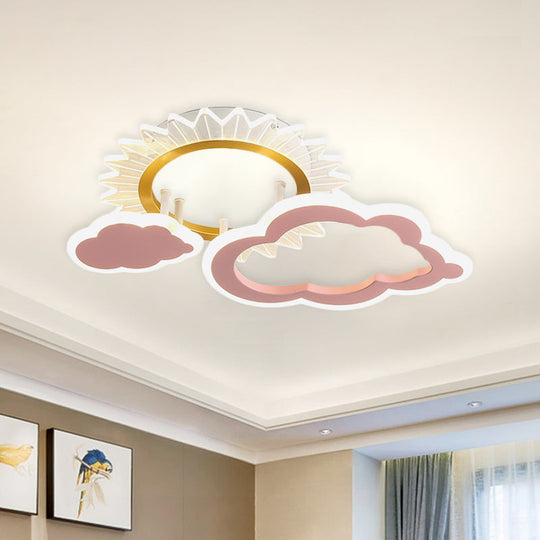 Rainbow Cloud Led Pink Flushmount For Child’s Bedroom