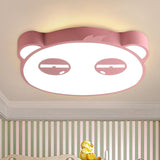 Kids Bedroom Cartoon Led Ceiling Light With Panda Shape Acrylic Shade And Pink/Green/Blue Finish