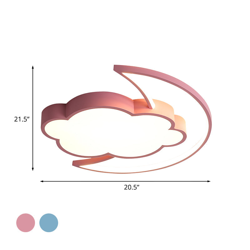 Kids Led Moon And Cloud Flushmount Ceiling Light In Blue/Pink