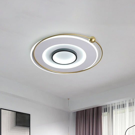 Modern Led Gold Round Flushmount Ceiling Light In White/Warm / White