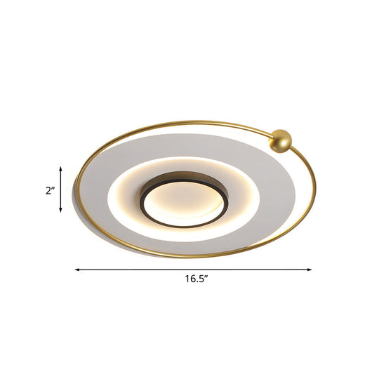 Modern Led Gold Round Flushmount Ceiling Light In White/Warm