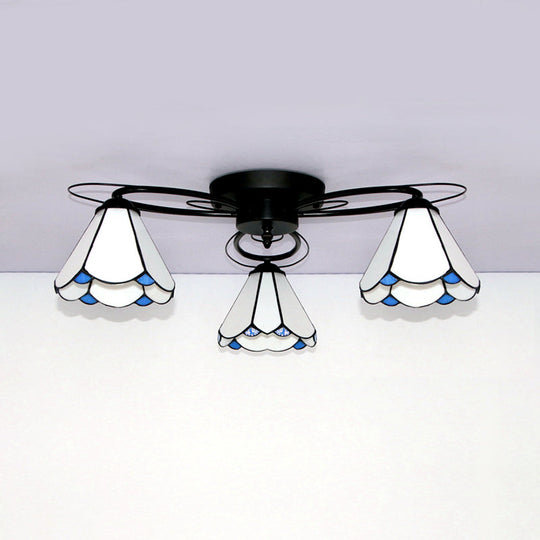 Retro Geometric Flushmount Ceiling Light With Stained Glass - White/Sky Blue/Clear/Dark Blue