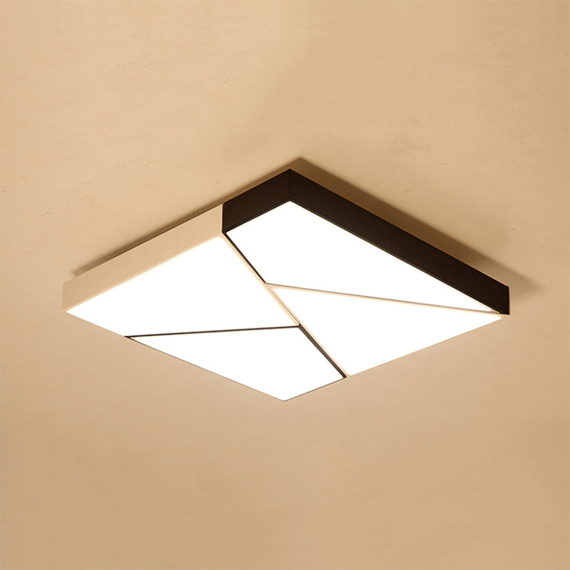 Modern Metal Led Flush Mount Light | Black & White Rectangular Ceiling Fixture Warm/White Acrylic