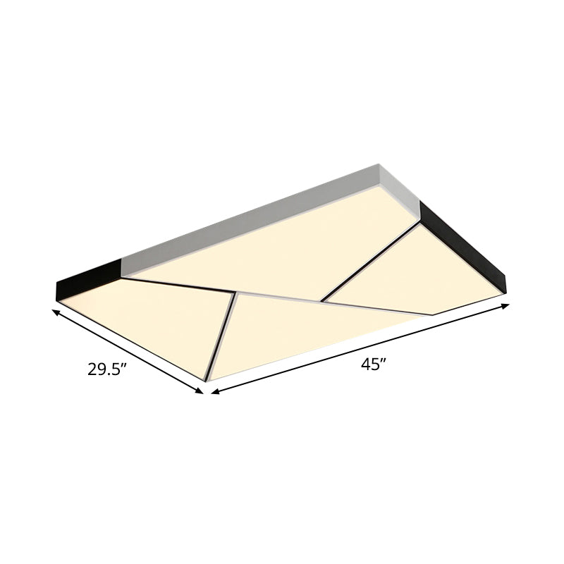 Modern Metal Led Flush Mount Light | Black & White Rectangular Ceiling Fixture Warm/White Acrylic