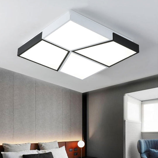 Modern Square Ceiling Light Fixture - 19.5’/35.5’/47’ Acrylic Shade Led Black & White Flush