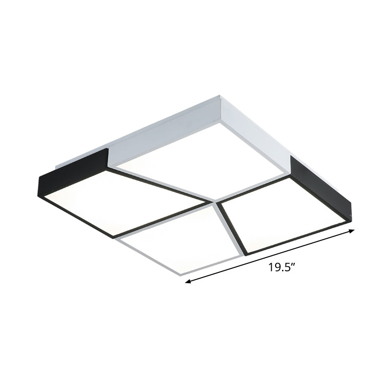 Modern Square Ceiling Light Fixture - 19.5’/35.5’/47’ Acrylic Shade Led Black & White Flush