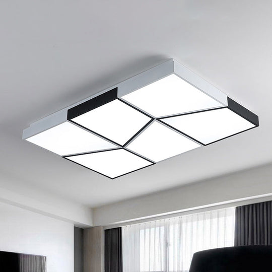 Modern Square Ceiling Light Fixture - 19.5’/35.5’/47’ Acrylic Shade Led Black & White Flush