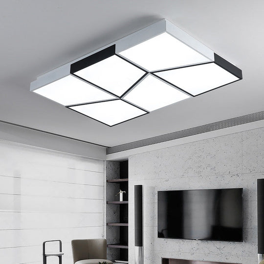 Modern Square Ceiling Light Fixture - 19.5’/35.5’/47’ Acrylic Shade Led Black & White Flush