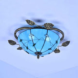 Retro Style Stained Glass Ceiling Light Fixture - Bowl-Shaped 3 Bulbs Flushmount