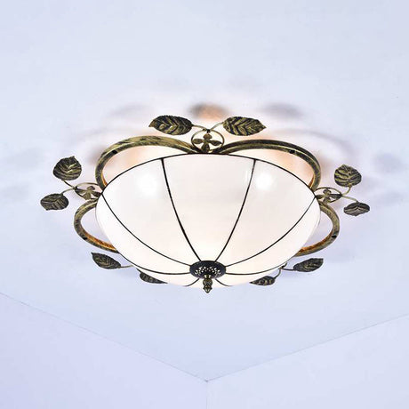 Retro Style Stained Glass Ceiling Light Fixture - Bowl-Shaped 3 Bulbs Flushmount