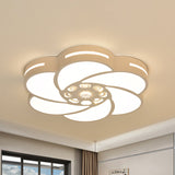 Contemporary Led Iron Flush Mount Ceiling Lamp With Spiral Flower Design - White