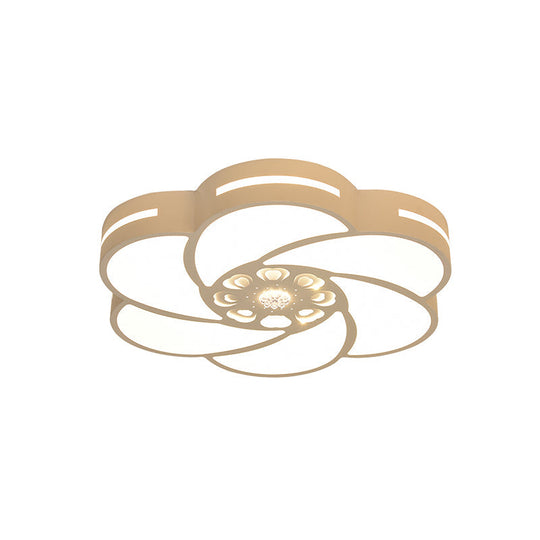 Contemporary Led Iron Flush Mount Ceiling Lamp With Spiral Flower Design - White