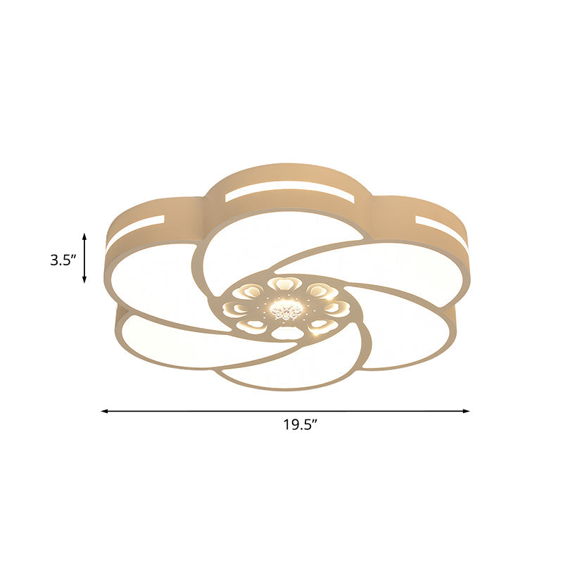 Contemporary Led Iron Flush Mount Ceiling Lamp With Spiral Flower Design - White