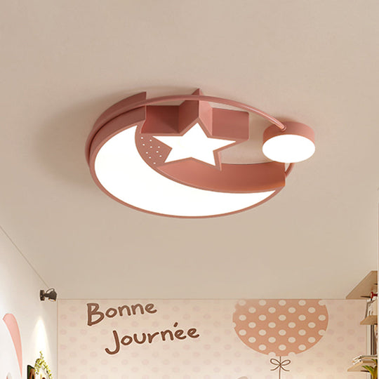 Nordic Led Moon And Star Ceiling Light In Pink Finish - Perfect For Girls’ Bedrooms