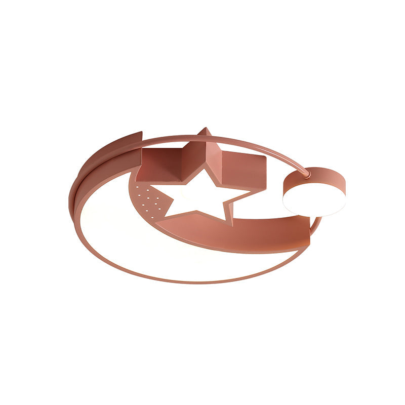 Nordic Led Moon And Star Ceiling Light In Pink Finish - Perfect For Girls Bedrooms