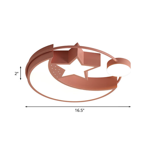 Nordic Led Moon And Star Ceiling Light In Pink Finish - Perfect For Girls’ Bedrooms