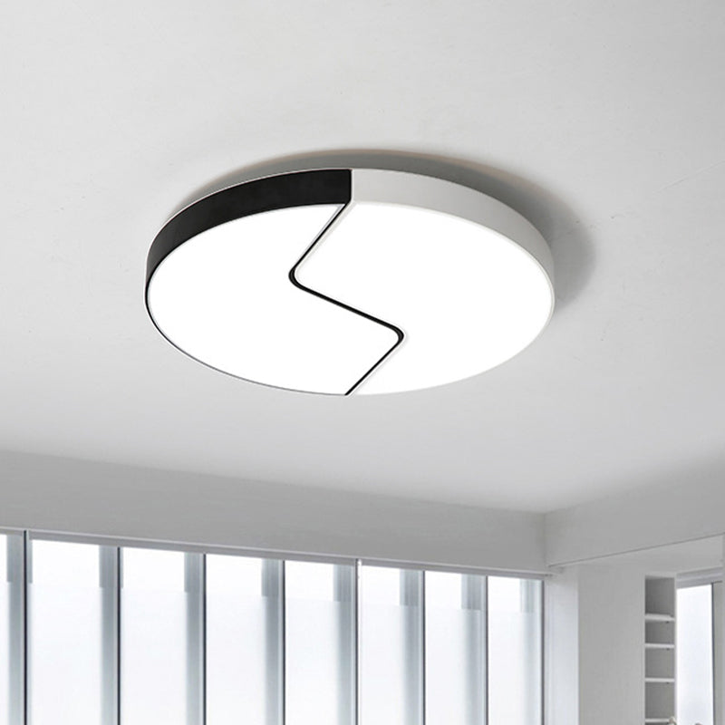 Nordic Led Ceiling Flush Lamp With Acrylic Shade And Black/White Finish In White/Warm Light Black -