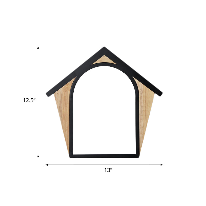 Nordic Wood And Black Metal House Shape Led Sconce For Modern Wall Lighting