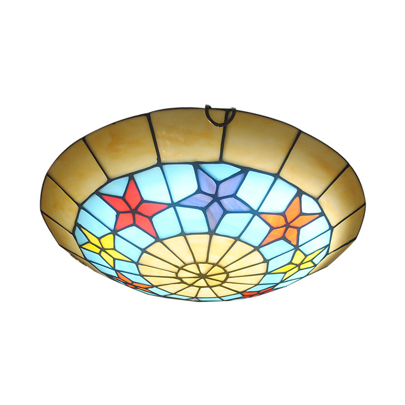 12’/16’ Retro Style Stained Glass Ceiling Light With Star Pattern