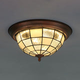 Lodge Stained Glass Bowl Ceiling Light Fixture - 1 Bulb Flushmount In Blue & White