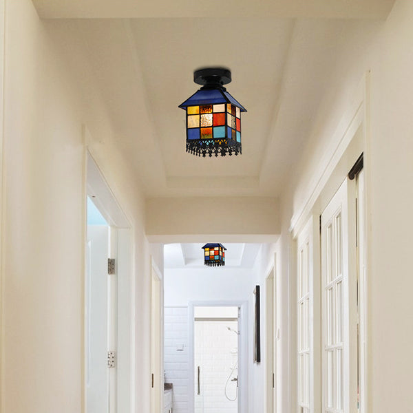 Tiffany Stained Glass 1 - Light Ceiling Light Fixture For Colorful Bedroom Décor Black