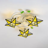 Modern Tiffany Stained Glass Flush Mount Ceiling Light With 3 Star-Shaped Heads In Vibrant