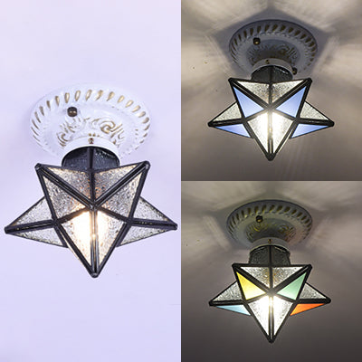 Rustic Tiffany Stained Glass Ceiling Light - Blue & Green Colors Perfect For Bedroom