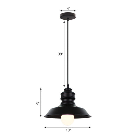 Industrial Style Pendant Light Black Metal Barn Lampshade Hanging Fixture For Balcony - 1