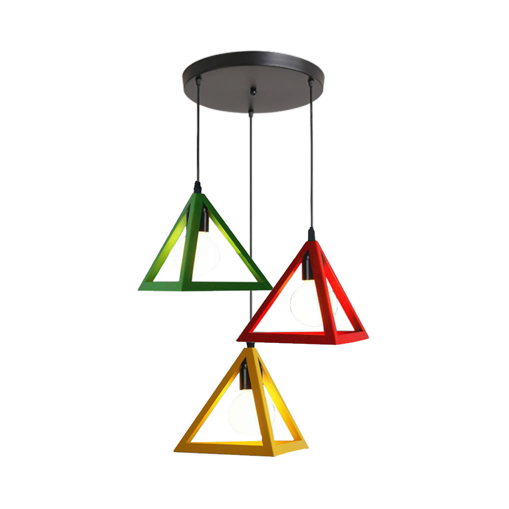 Retro Industrial Hanging Lamp With Wire Guard And Canopy In Black/White - 3 Heads Pendant Lighting