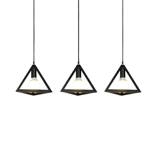 Retro Industrial Hanging Lamp With Wire Guard And Canopy In Black/White - 3 Heads Pendant Lighting