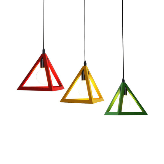 Retro Industrial Hanging Lamp With Wire Guard And Canopy In Black/White - 3 Heads Pendant Lighting