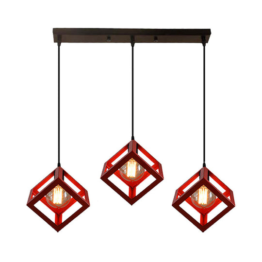 Industrial Metal Pendant Light With Wire Cage Shade - 3 Bulbs Black/White For Living Room Ceiling