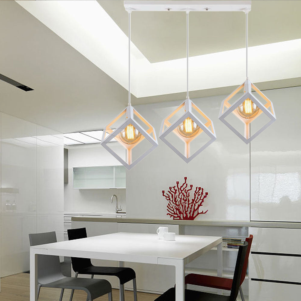Industrial Metal Pendant Light With Wire Cage Shade - 3 Bulbs Black/White For Living Room Ceiling