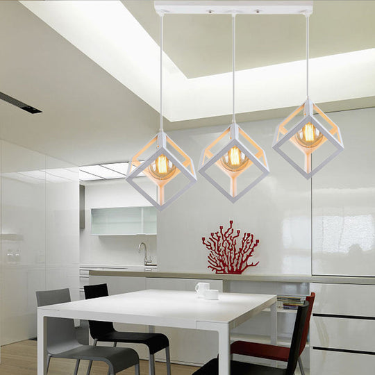 Industrial Metal Pendant Light With Wire Cage Shade - 3 Bulbs Black/White For Living Room Ceiling