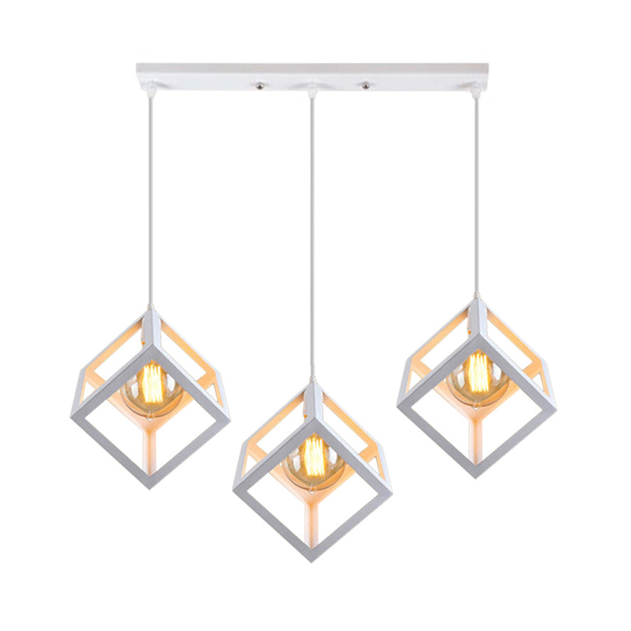 Industrial Metal Pendant Light With Wire Cage Shade - 3 Bulbs Black/White For Living Room Ceiling