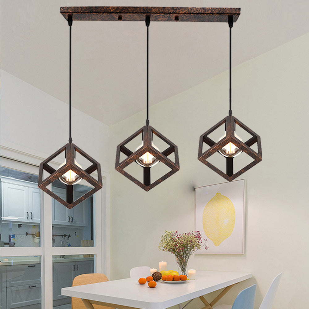 Industrial Metal Pendant Light With Wire Cage Shade - 3 Bulbs Black/White For Living Room Ceiling