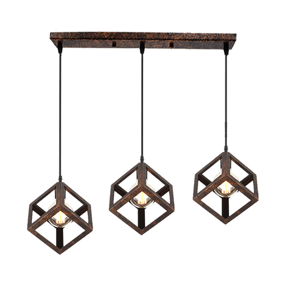 Industrial Metal Pendant Light With Wire Cage Shade - 3 Bulbs Black/White For Living Room Ceiling