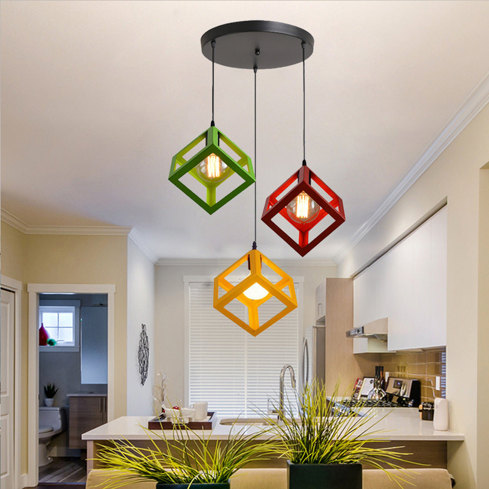 Industrial Metal Pendant Light With Wire Cage Shade - 3 Bulbs Black/White For Living Room Ceiling
