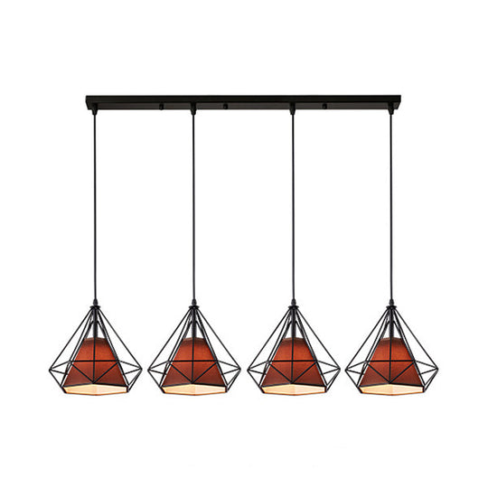 Industrial Diamond Wire Cage Pendant Light With Multi-Colored Shade - 5 Lights Brown