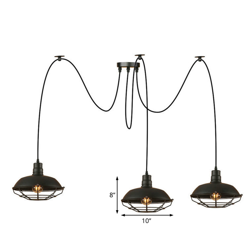 Industrial Style Metal Pendant Light - Barn Shade With 3 Lights Kitchen Ceiling Fixture In Black