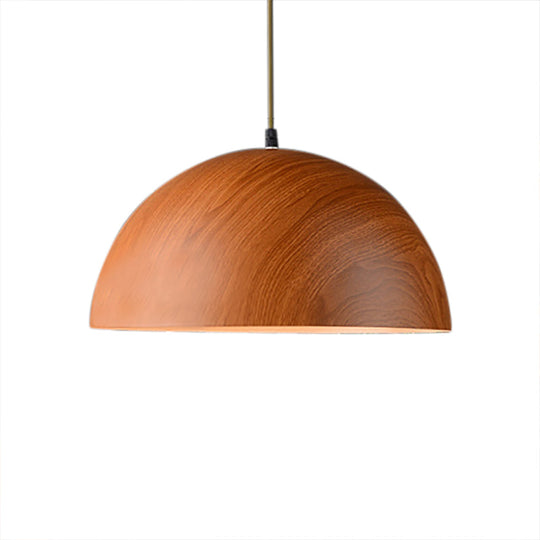 Contemporary Aluminum Domed Pendant Light With Wood Design - Brown Tones