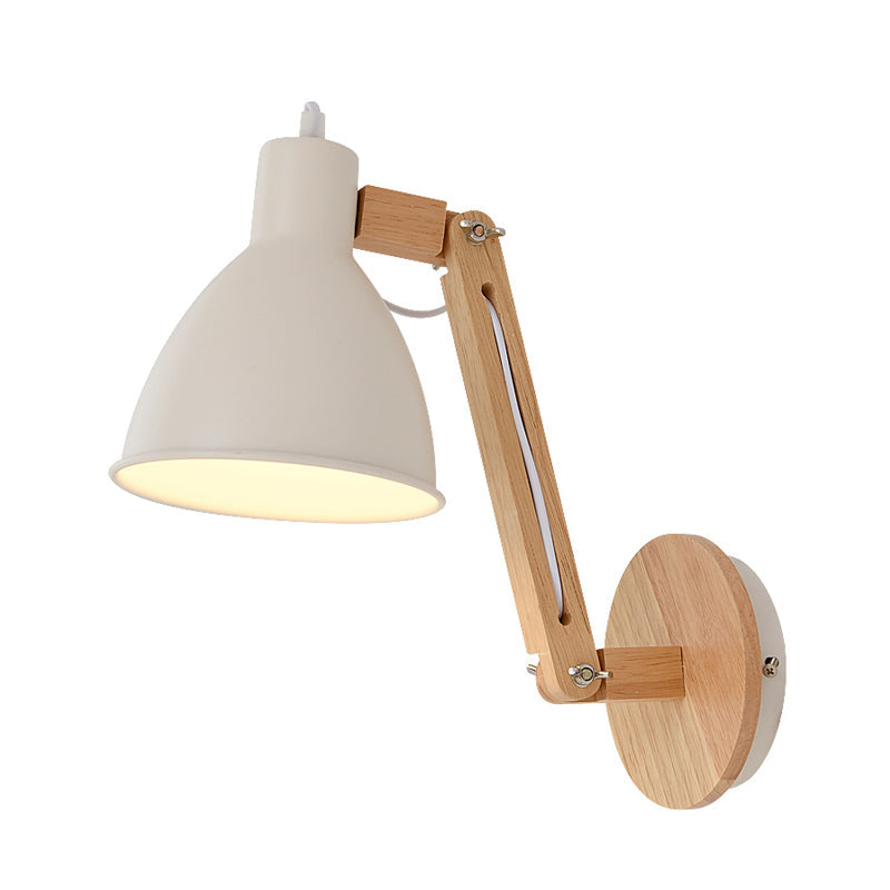Iron Domed Wall Mounted Lamp: Modern 1 Head Light With Swing Arm And White/Black Finish
