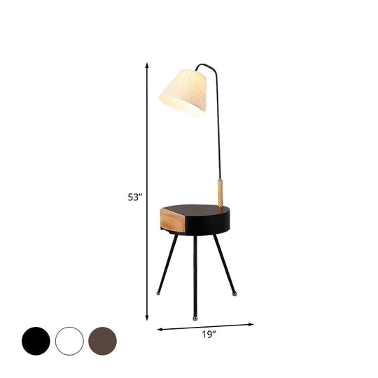 Modern Tripod Floor Lamp With Metallic Single Head Wood Stand And Fabric Shade - Black/Grey/White